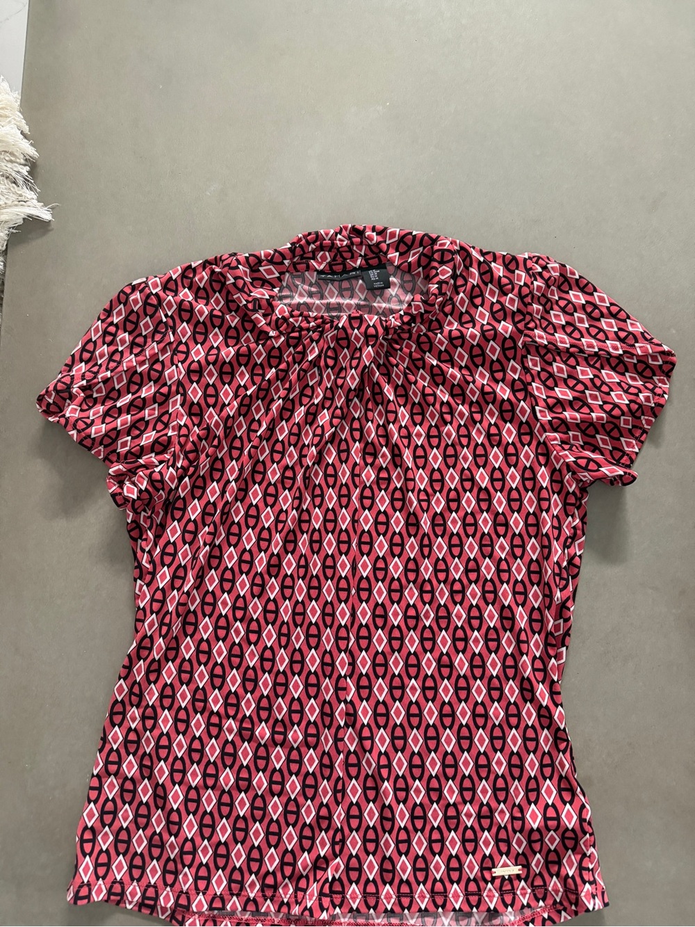 Tahari Pink and Black Geometric Short-Sleeve Blouse